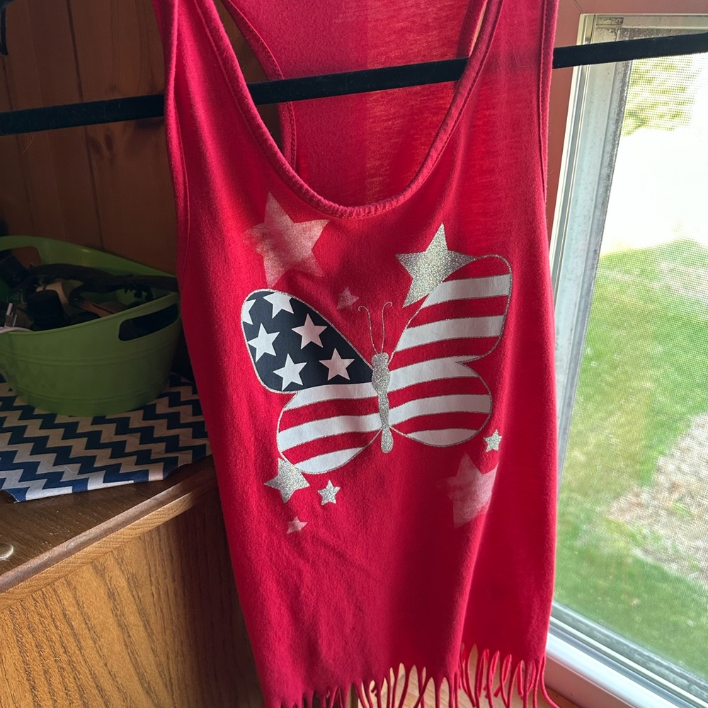 The Children's Place Red Butterfly Tank Top with American Flag Design